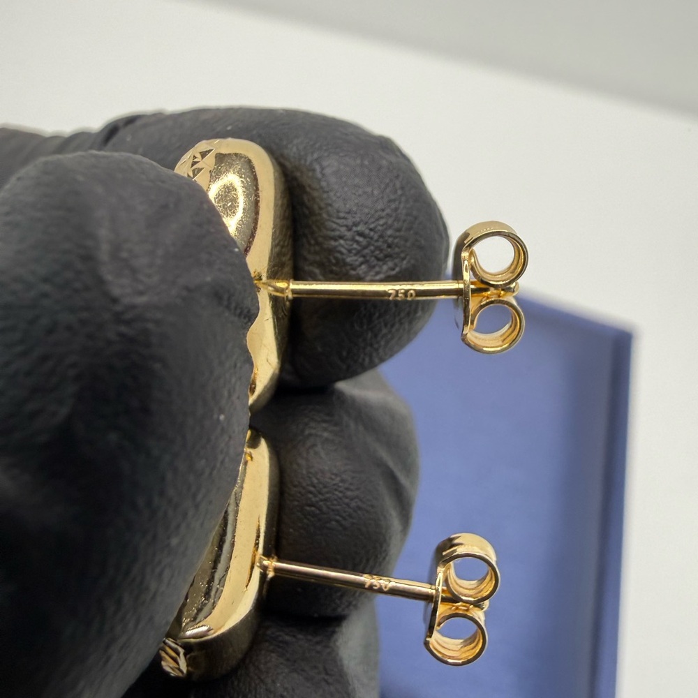 18K Genuine Yellow Gold Dia-Cut Heart Earrings (Preowned) - Picture 10 of 16